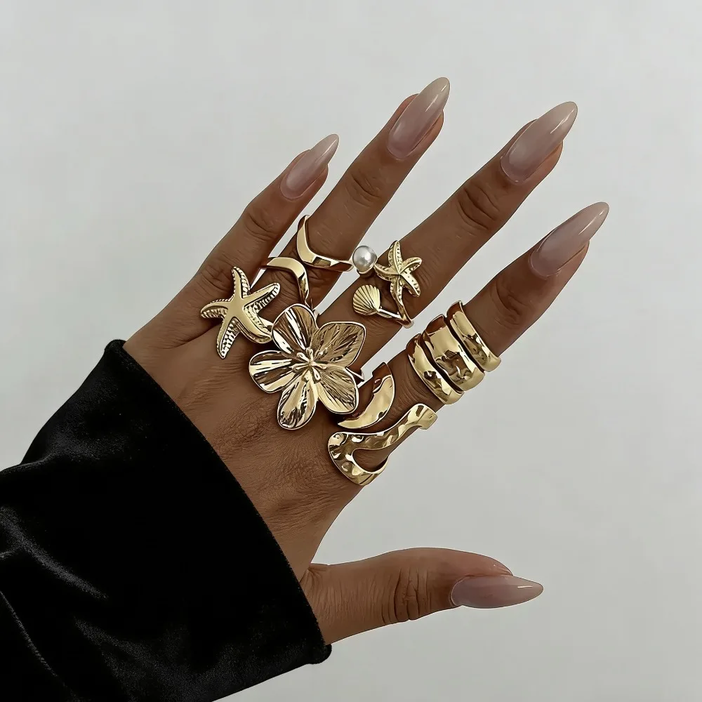 Vintage Gold Tone Boho Open Rings Aesthetic Stackable Knuckle Ring Set Adjustable Open Joint Ring Daily Jewelry