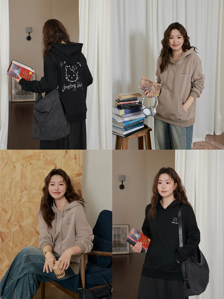

Loose Fit Hoodie Women plus Size Comfortable Cotton Long Sve Korean Sle Casual Outerwear for Plump Sister Autumn New Sle