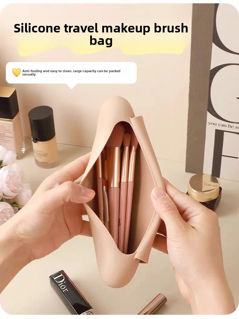 Silikon-Brauen-Federmäppchen, Make-up-Pinsel, Lidschatten-Pinsel, Aufbewahrungsset, staubdicht, einfache tragbare Reisetasche, spezifisch