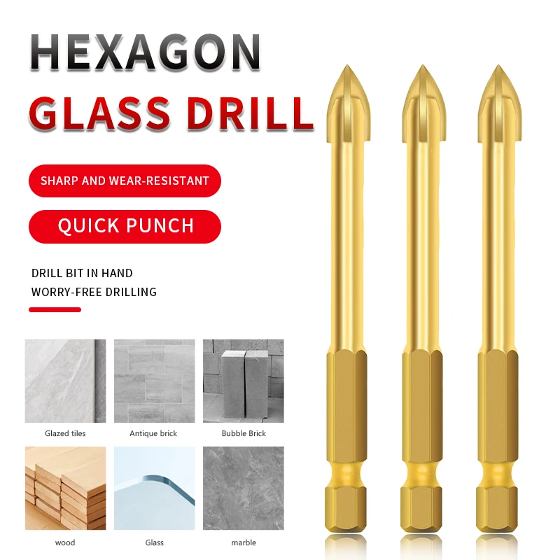 

SHEEN 3-12mm Drill Bit Titanium Ceramic Tile Marble Glass Spear Head Hex Shank Workshop Equipment Power Tools Parts Drill Bits