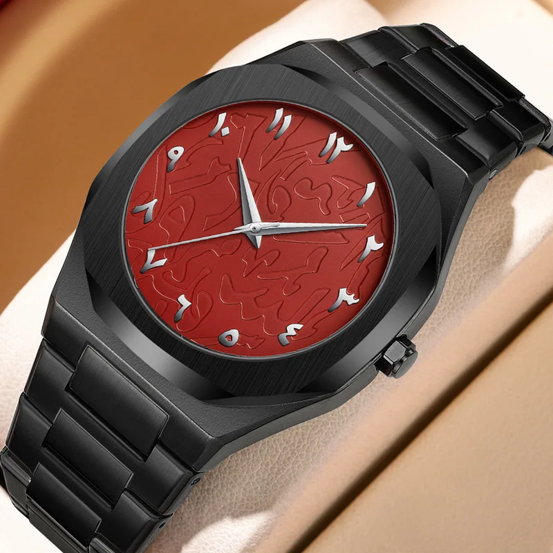 BestWin Top Brand Men Octagonal Quartz Watch Embossed Dial Full Steel  Fashion Business Casual Style Male Dress Watch Daily Wear