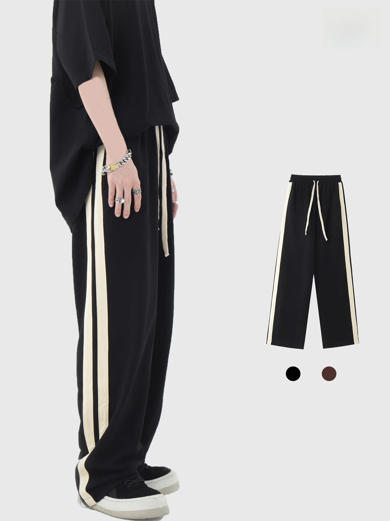 

Осенне-зимние повседневные брюки для пар, спортивные прямые брюки в полоску, мужские брюки в уличном стиле, классические, в стиле хип-хоп, длинные брюки