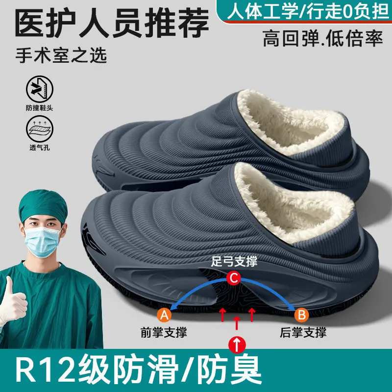 Cotton slippers men's 2026 new autumn and winter bag heel thick-soled warm velvet non-slip cotton shoes men's view 3