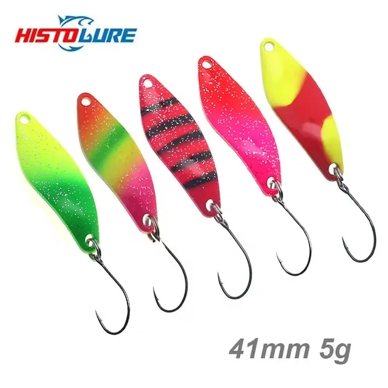 Forellen-Angellöffel, 41 mm, 5 g, Messinggussköder für Lachs, Forelle, Hecht, Barsch, S-förmiger Spinner, Pailletten, Angelgerät