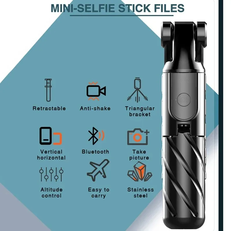 Kamera Mini ponsel aluminium portabel, Tripod tongkat swafoto nirkabel Bluetooth dengan Remote untuk IPhone 14 15 Monopod ponsel pintar