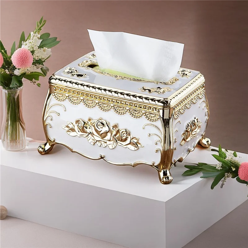 1Pcs gold storage tissue box Nordic style light luxury gilded decorative storage box suitable for living room/bathroom cabinets