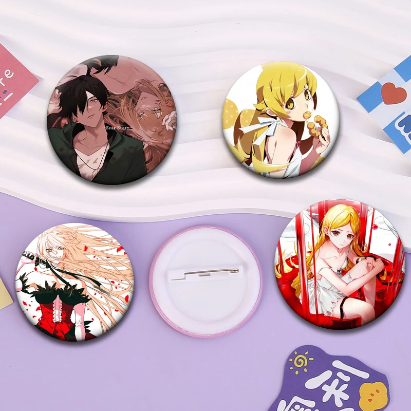 Anime Kizumonogatari Brooches Cute Cartoon Pins Oshino Shinobu,Kissshot Acerolaorion Heartunder Blade Badge Bag Accessories Gift