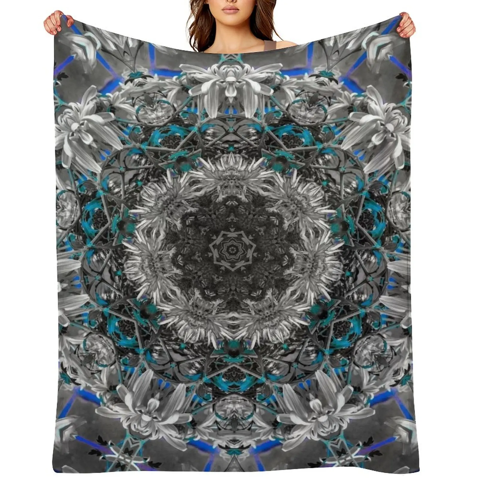 

Nature Spirit Mandala with Blue Throw Blanket Thermal wednesday Vintage Comforter Blankets