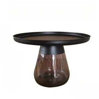 

Household glass coffee table set, round small apartment living room coffee table combination