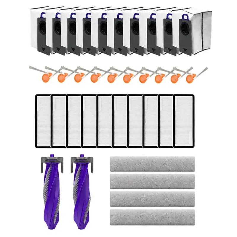 B82B-For Narwal Flow 2 Standard Dock Vacuum Parts: Main Side Brush, HEPA Filter, Mop Cloth