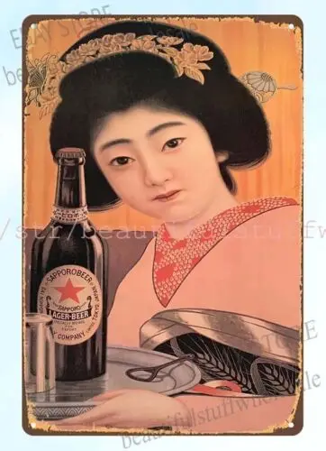 Sapporo Beer Japanese geisha girl metal tin sign  mancave collectible