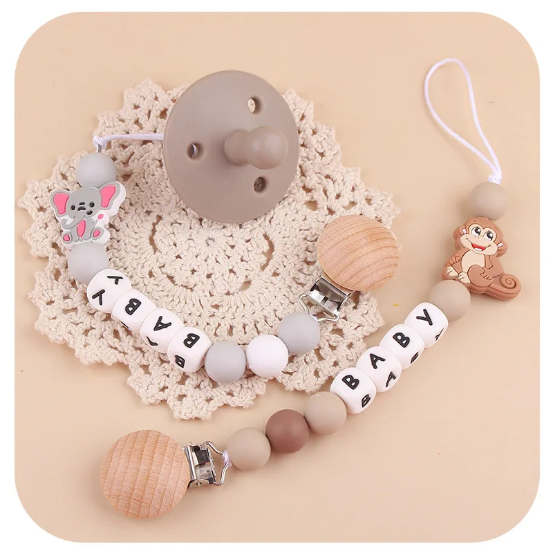 ABCPICK Baby Teethers Animal Cartoon Silicone Bead Anti Drop Chain Newborn Toy Food Grade Personalized Pacifier Clip For Baby