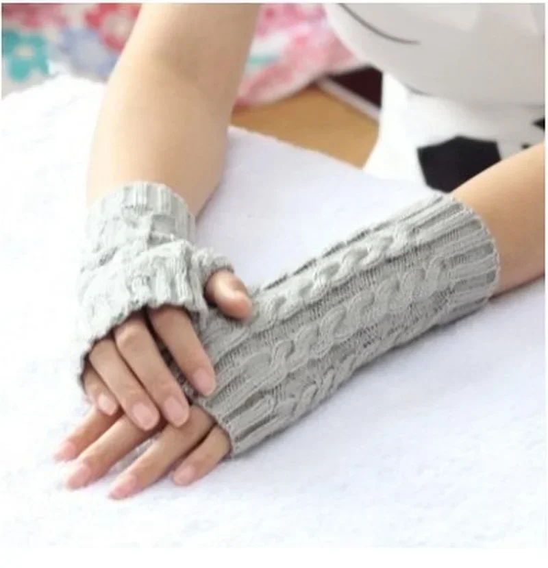 1 Pair Arm Sleeve Women Arm Warmers Knitted Woolen Arm Sleeve Fine Long Knitted Fingerless Gloves Acrylic for Autumn Winter