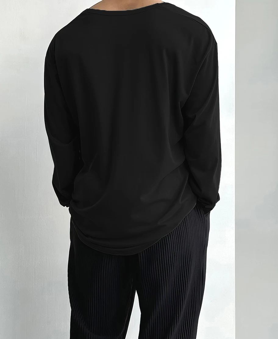 Loose Long Sleeve Ice Silk U-Neck T-Shirt Men\'s Breathable Sun Protection Fitness Outdoor Sport Pull over Big Collar Shirt