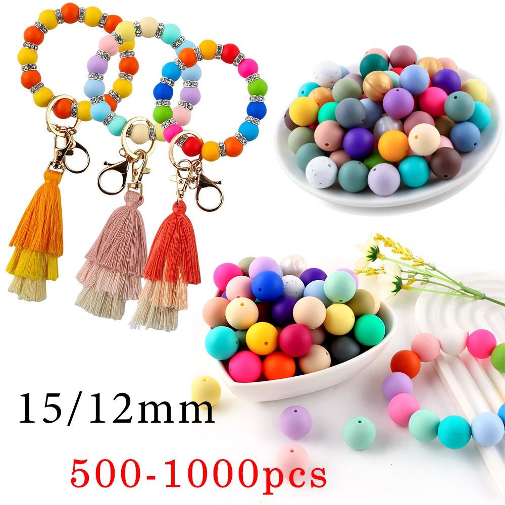 

500-1000pcs 12/15mm Silicone Round Pearl Beads For Jewelry Making DIY Bracelet Necklace Earring Keychain Accessories