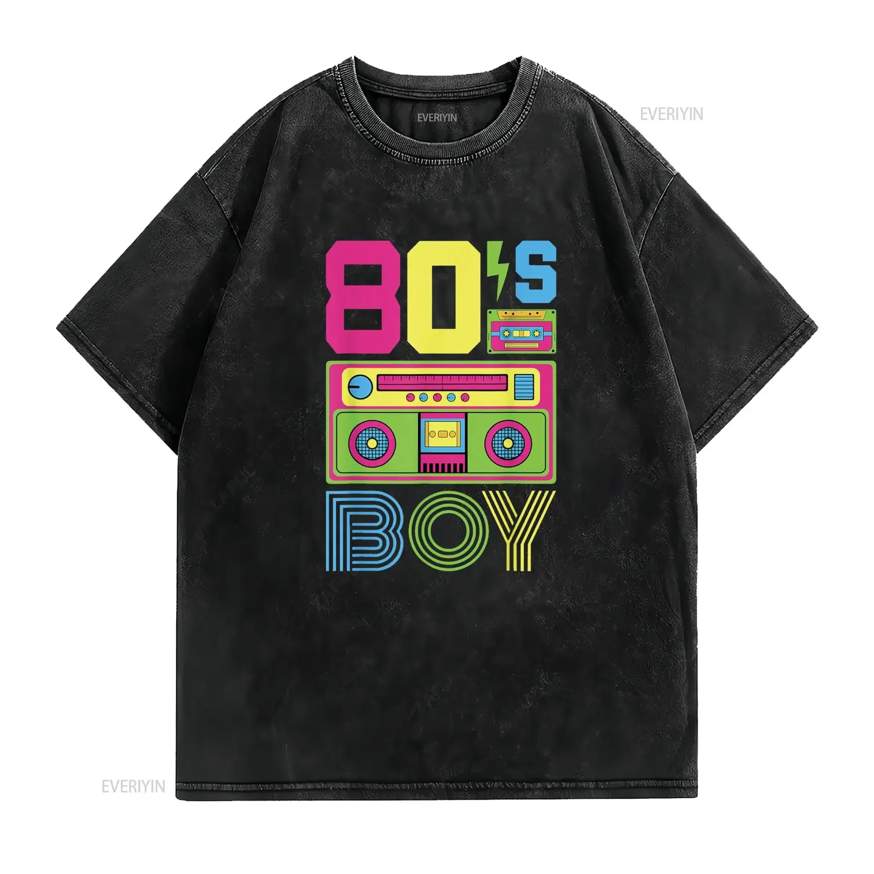 80s Boy 1980s Fashion 80 Theme Party Outfit Eighties Costume T Shirt vintage Washed Versatile fashion Top For Everyday Wear