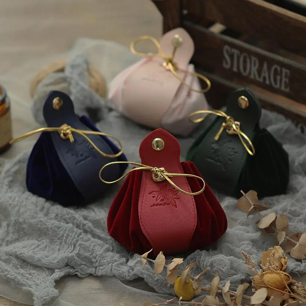 Gift Packing Bag Drawstring Flannelette Texture Buckle Closure Wedding Candy Bag Gift Giving Faux Leather Party Candy Pouch