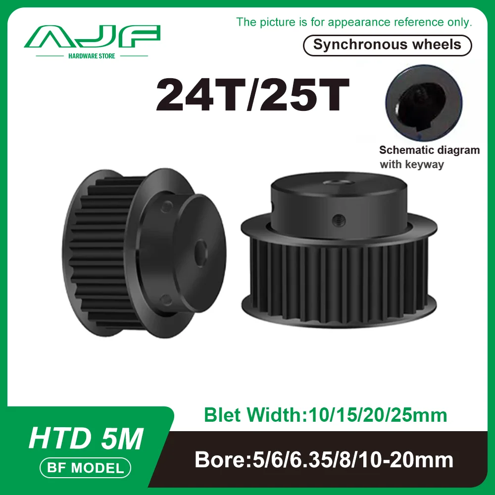 

24T 25Teeth HTD 5M Black Steel Timing Pulley BF Type 5M Synchronous Wheel for Belt Width 10/15/20/25mm Bore 5-20mm Ptich 5mm