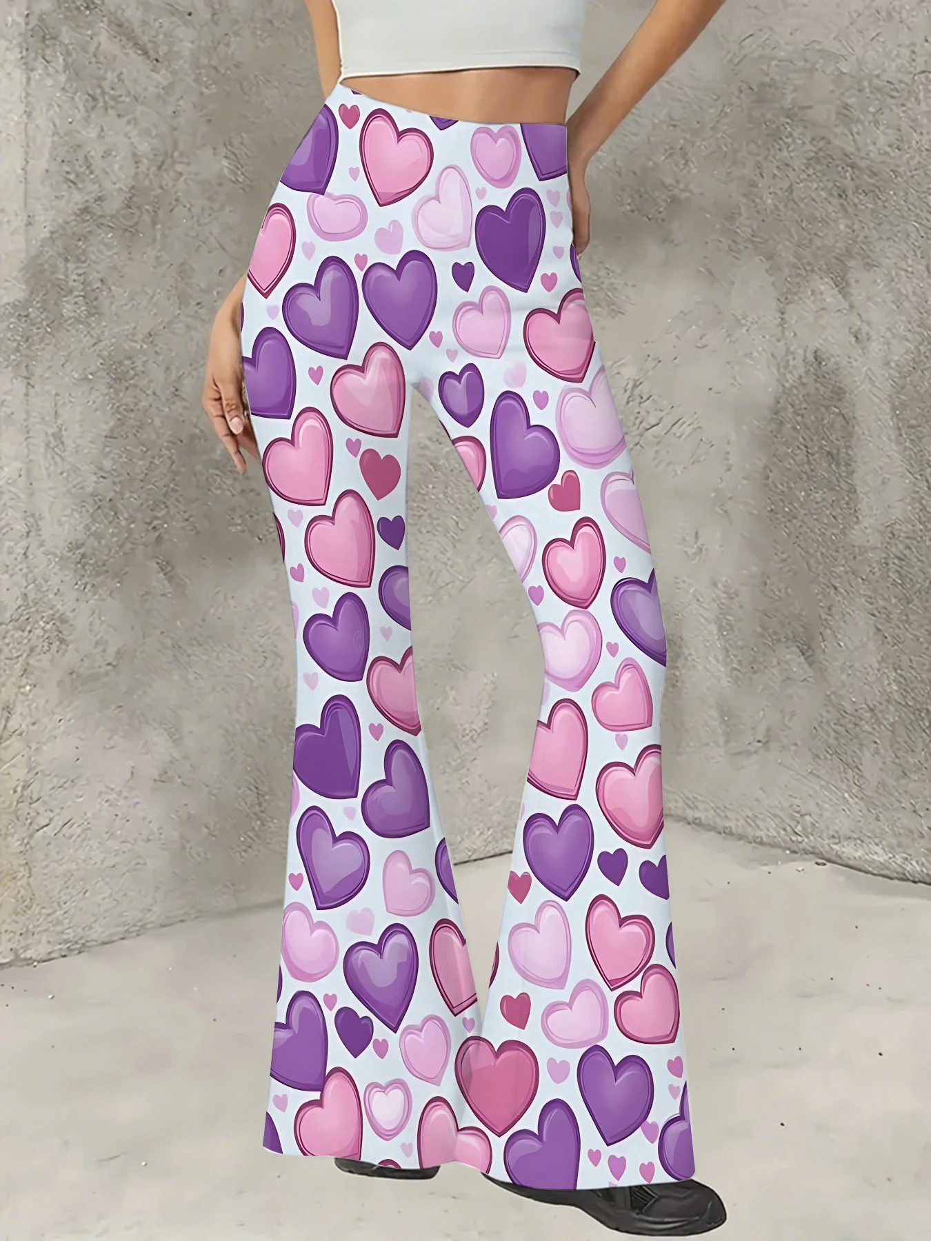 

Plus Size All-Over Print Flare Pants Women Stretchy High Waist Bell Bottom