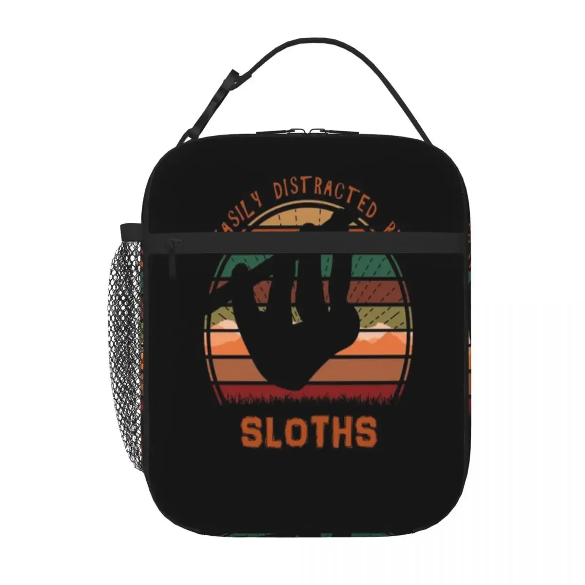 Bestselling Easily Distracted By Sloths Retro Sunset Lover Travel Style Reusable Lunch Bag Bus Trip Compact Lunch Bag