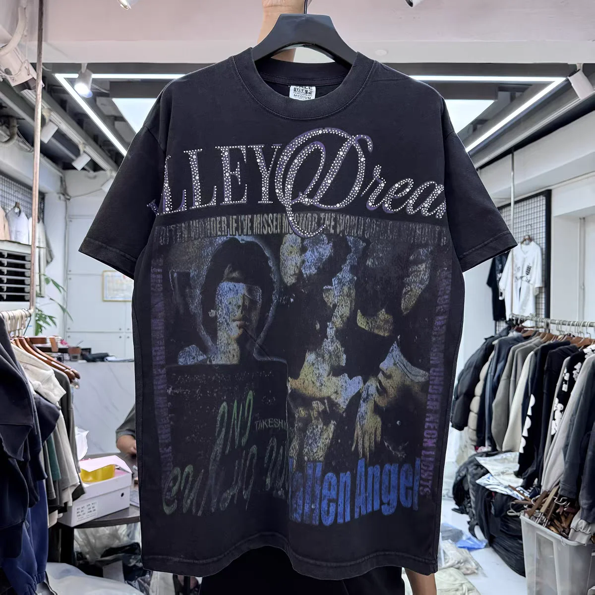 

Vale T-shirt Rock Street Retro Short Sleeve Top Fashion Print VALLEY Men's