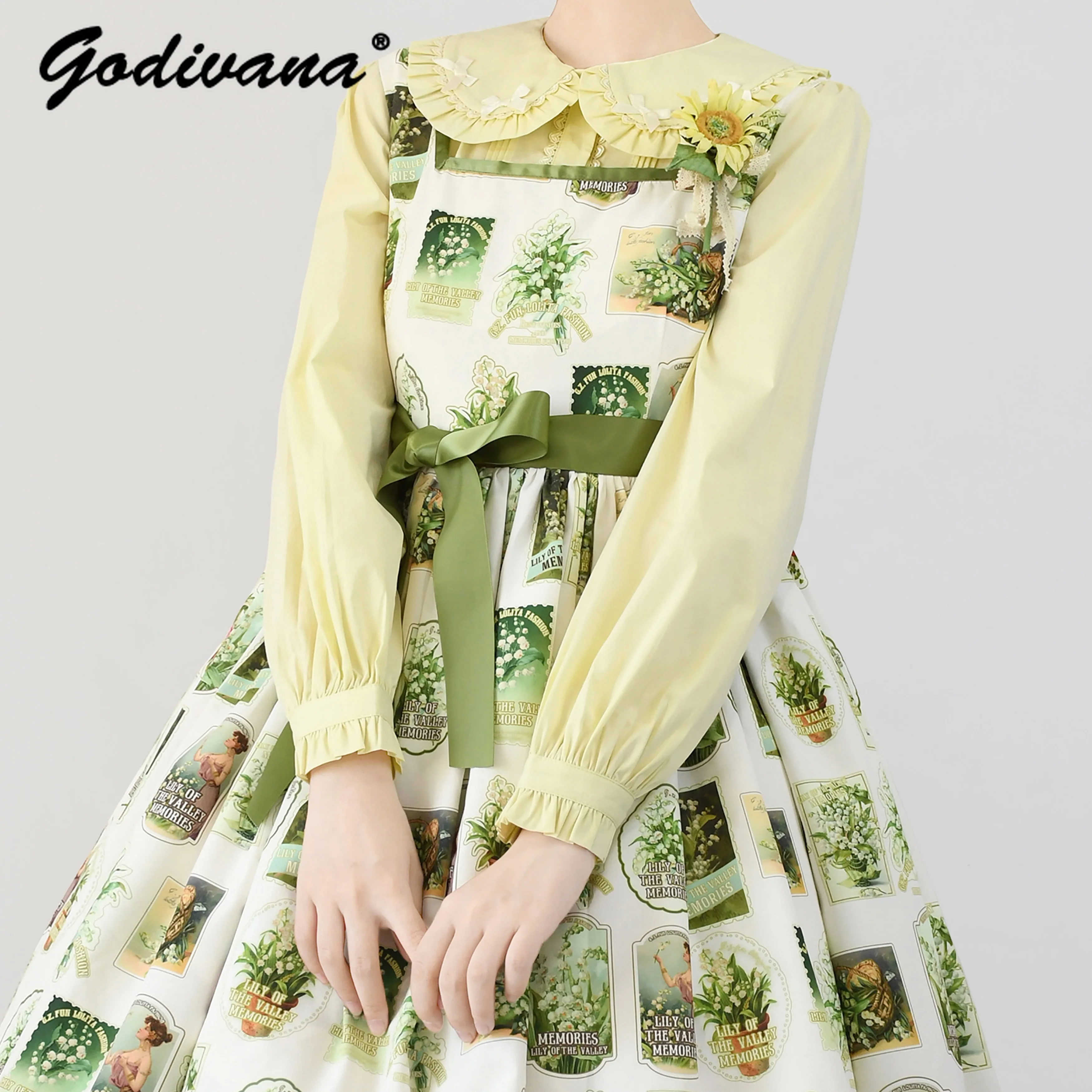 

Long Sleeve Lolita Inner Shirt New Spring Women Girls Cute Bubble Sleeve Doll Collar Bow Blouse Shirt Fashion Tops