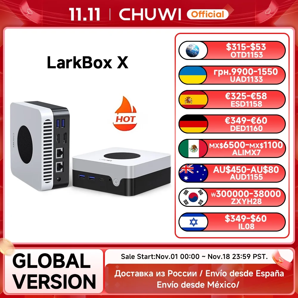 CHUWI LarkBox X 미니 PC, 16GB/8GB RAM, 512GB/256GB SSD, 인텔 코어 100U/i3-1220P, UHD 그래픽, Wi-Fi 6, 데스크톱 컴퓨터
