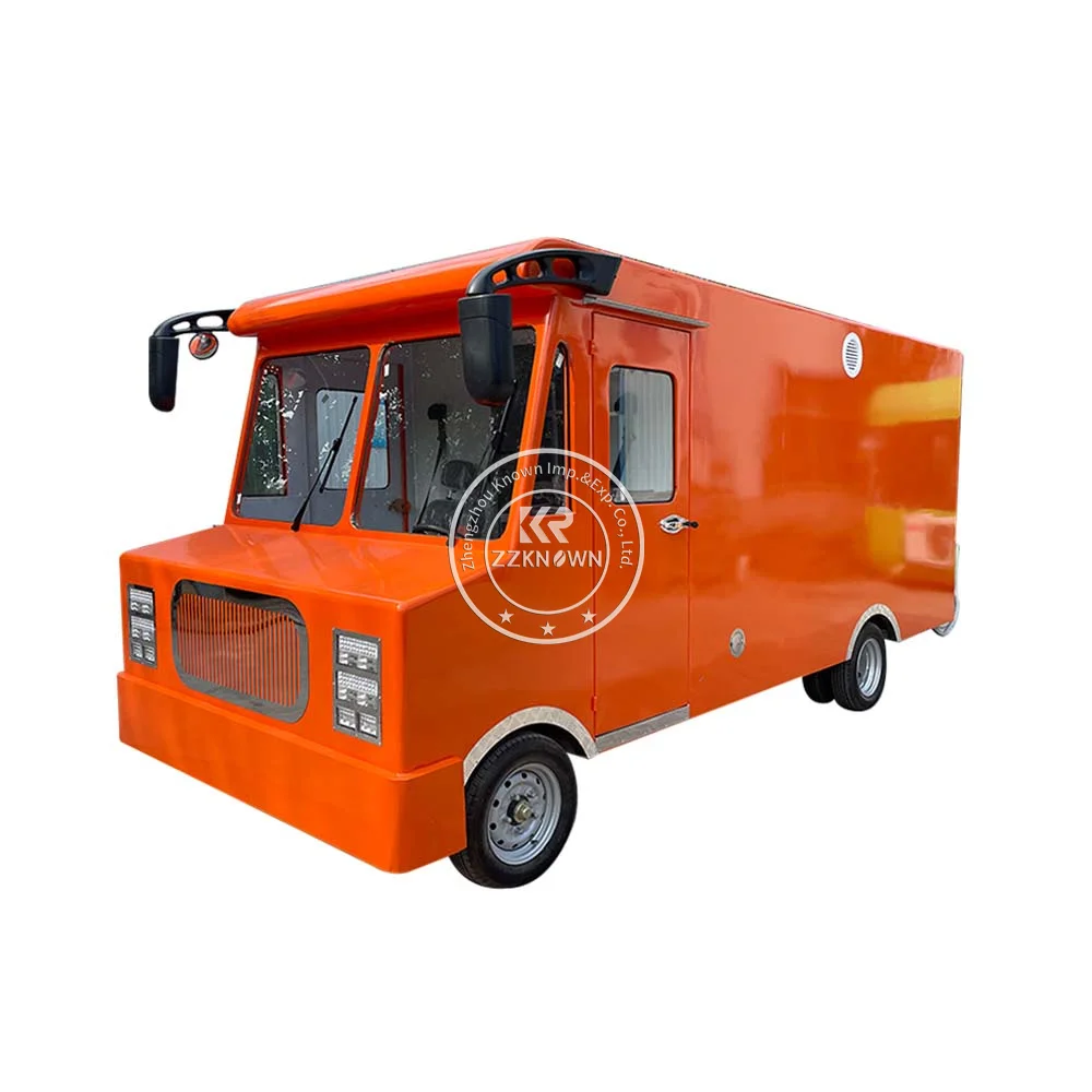 SPOT STOCK!! Shipping Now!! 5M Orange Color Mobile Food Truck Fast Food Cart Outdoor Restaurant with Fully Kitchen Equipment