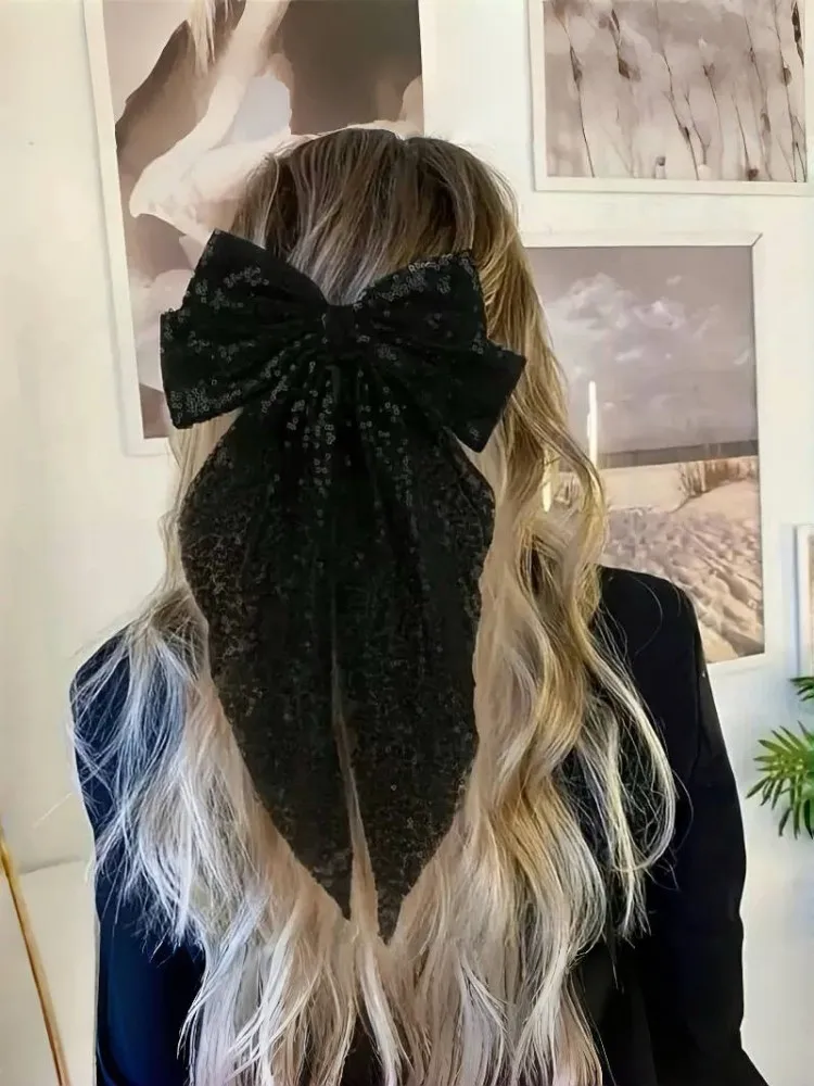 Pailletten-Haarnadel mit doppellagiger Netz-Schleife, niedlicher Haarschmuck für Frauen – Detail 2