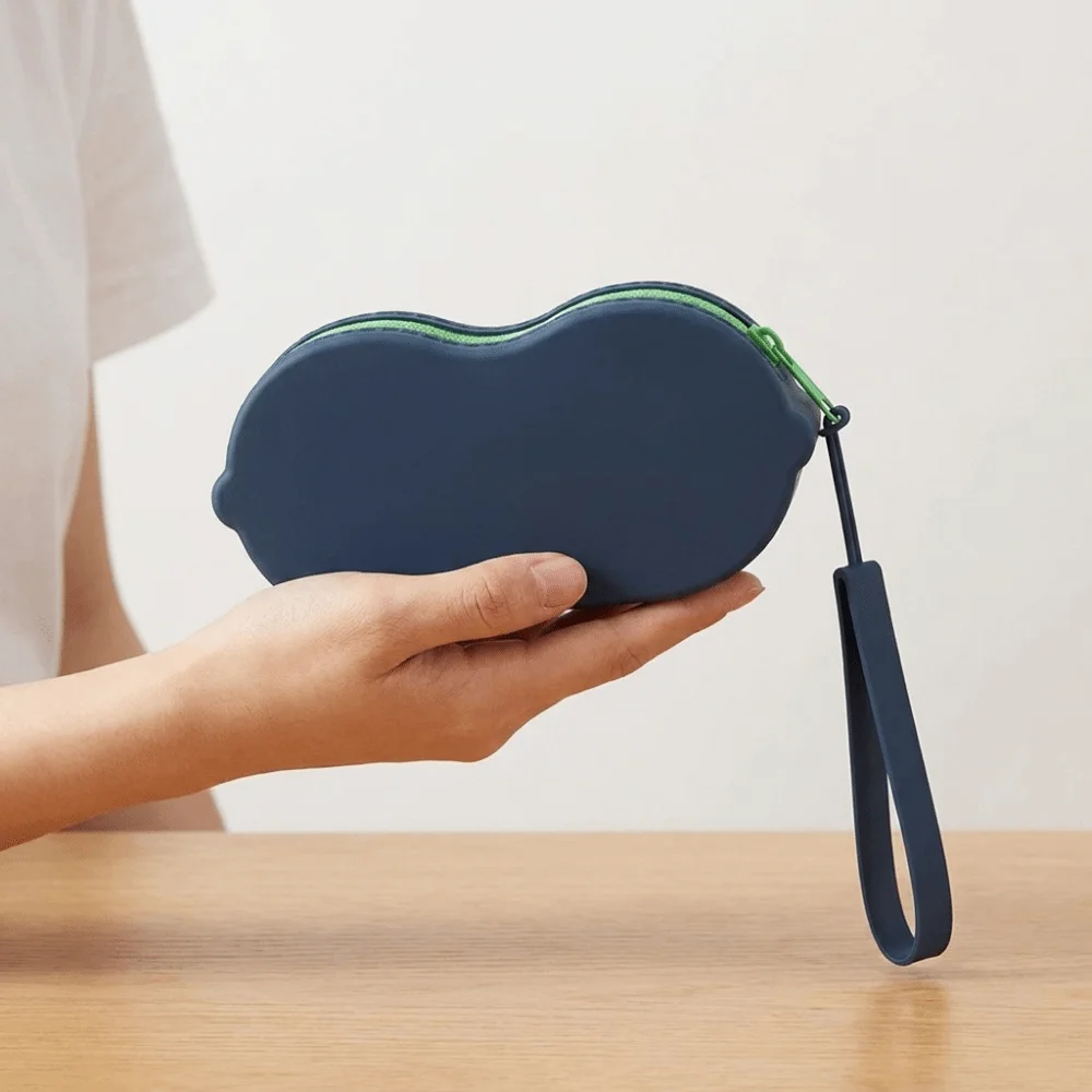 Solid Color Silicone Glasses Bag Zipper Closure Shockproof Shell Cosmetic Pouch with Lanyard Scratch Resistant Eyewear Organizer
