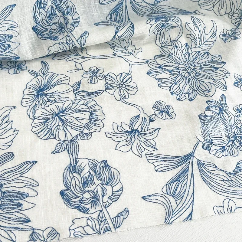 Embroidered Blue and White Porcelain Jacquard Retro Curtains Tablecloths Dresses Clothing Designers Chinese Style Shirt Fabrics