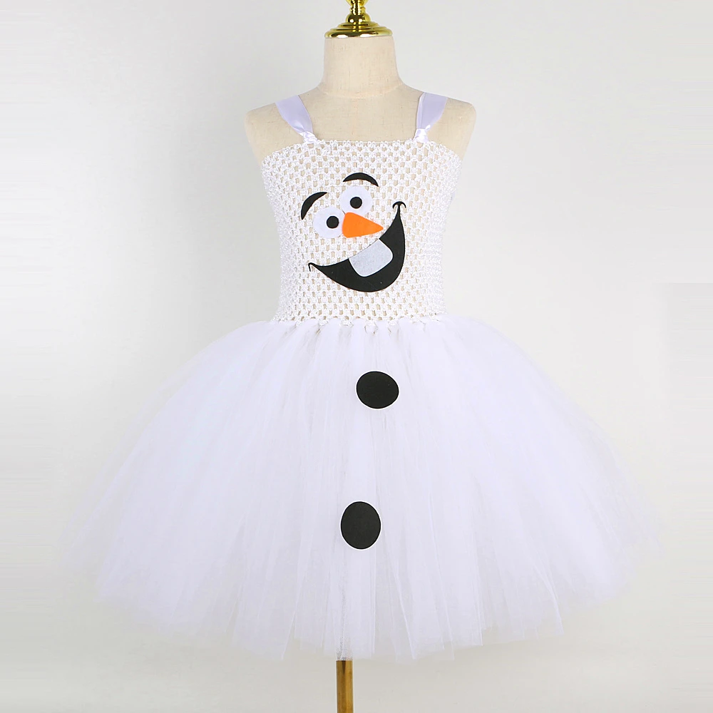 White Snowman Olaf Tutu Dress for Baby Girls Christmas Holiday Costumes Kids Carnival Halloween Outfit Children New Year Clothes