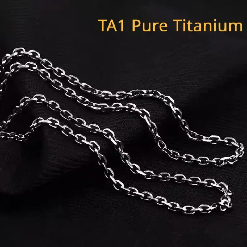 Fashion 7mm TA1 Ti Pure Titanium Angle Oval Link Chain Necklace for Men Women Anti-Allergic Skin Friendly Round Chain Necklace