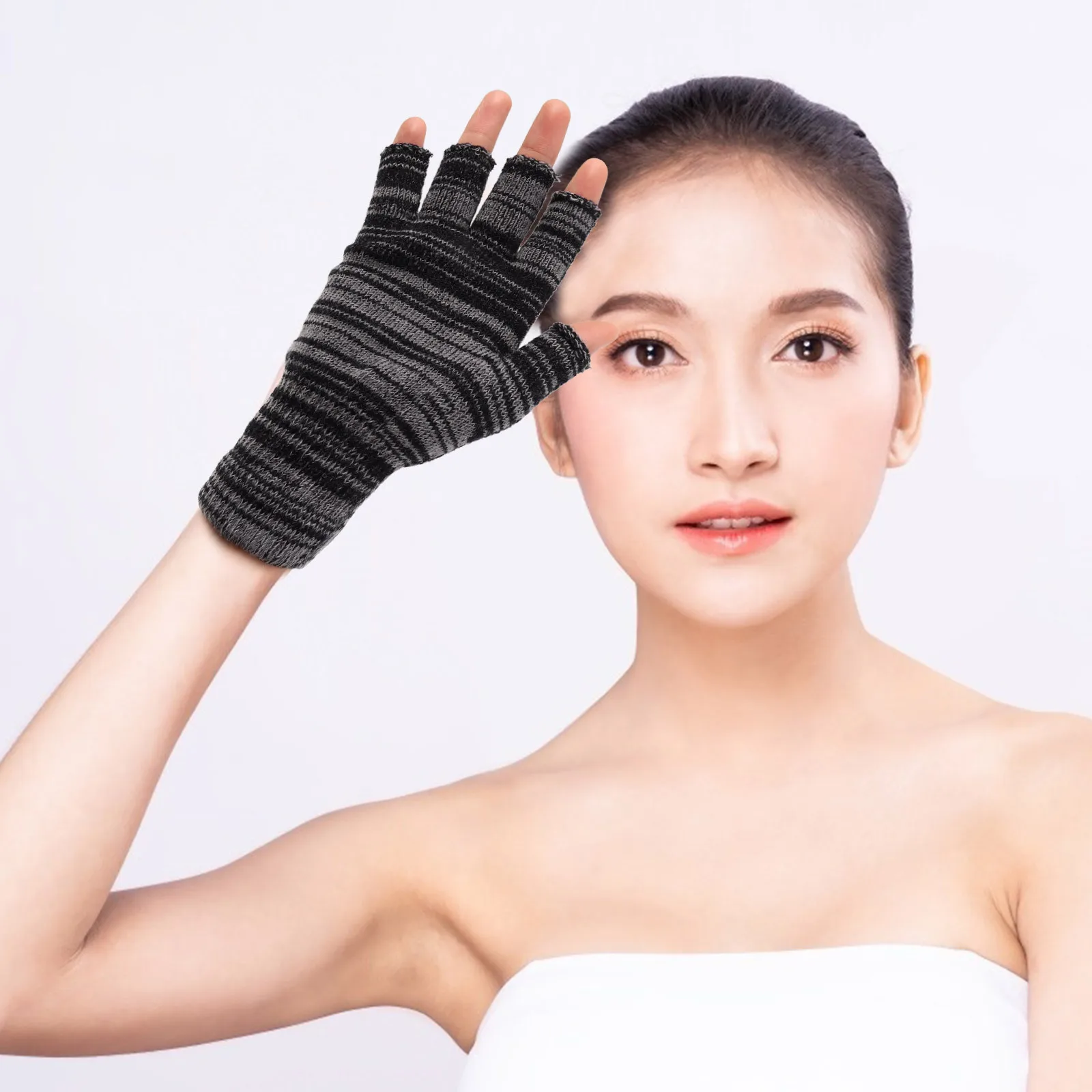 3Pairs Winter Knitted Gloves Half Finger Warm Stretchy Cold Weather Driving Cycling Touchscreen Women Accessories