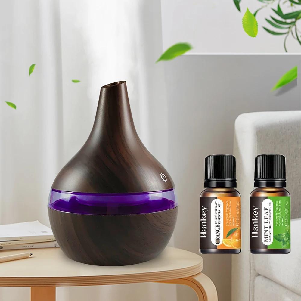 

New USB Cool Mist Humidifier & Oil Diffuser 300ml Wood Grain Design for Home, Office, Desktop Includes Aroma Oils
