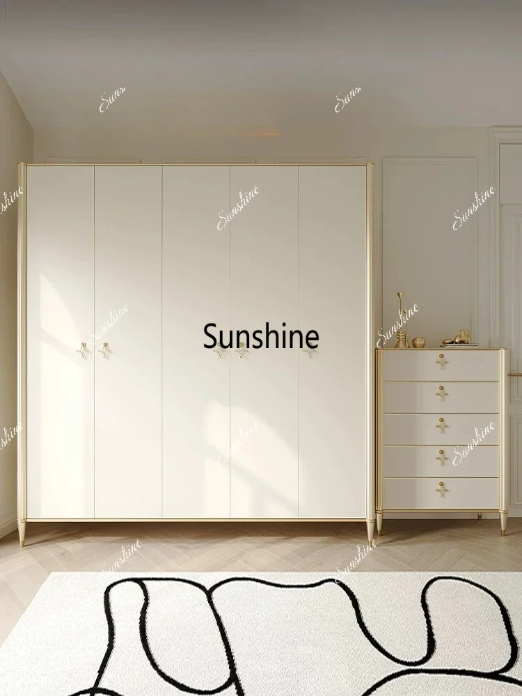 

Light luxury solid wood casement door, bedroom large wardrobe, high-end simplicity, integrated against the wall