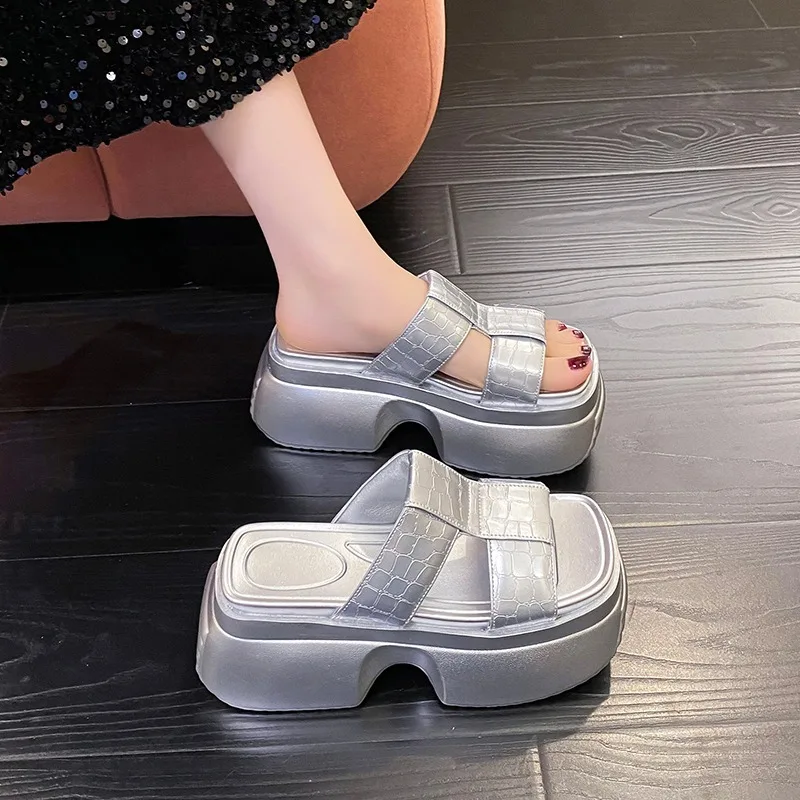 High quality 8cm Women Slippers Platform Wedges Summer Casual Women Shoes Outdoor Comfortable Beach High Slipper Dress Sandal