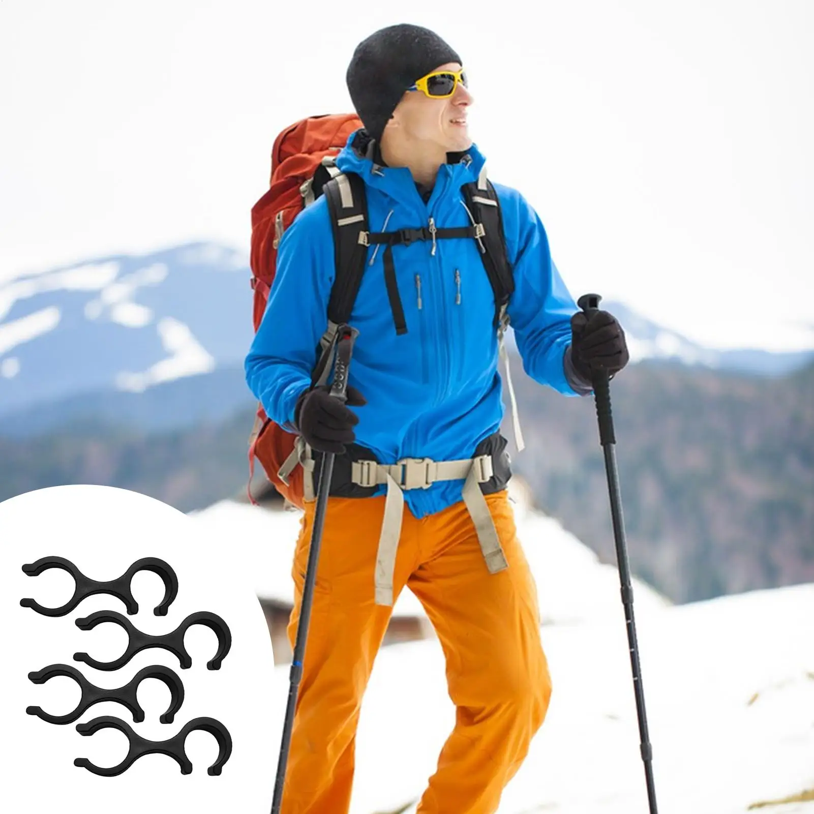Outdoor Hiking Poles Buckle Cane Clip Accessories Plastic Walking Stick Double Poles Connection Buckle 8-Shape Set of 4