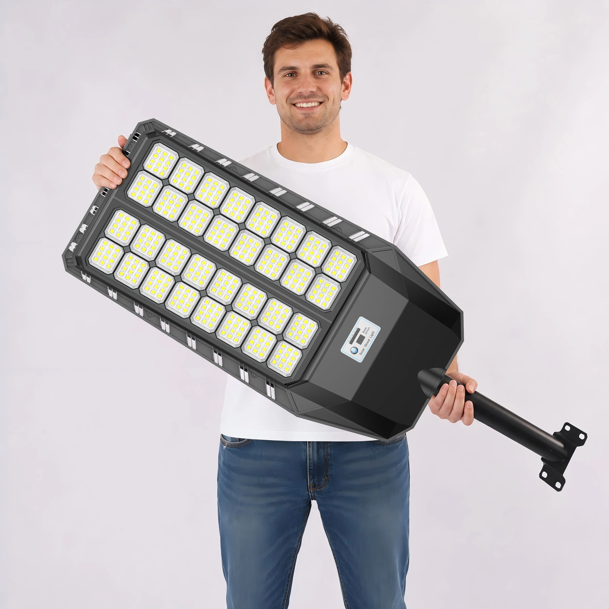 Lampione solare da esterno di dimensioni extra, 7000W, per parcheggi, con sensore di movimento, accensione all’alba e spegnimento al tramonto, telecomando, impermeabile IP67, senza cablaggio,