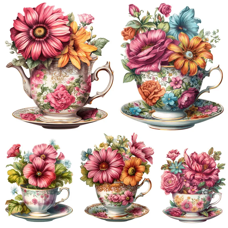 Vintage flower tea set Stickers Crafts And Scrapbooking stickers kids toys book Decorative sticker DIY Stationery