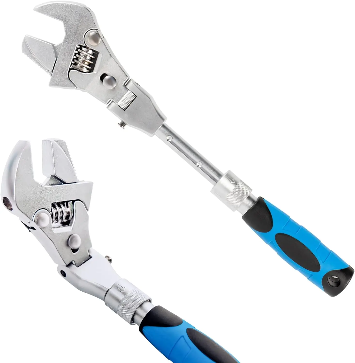 10 Inch Adjustable Wrench Ratcheting Crescent Wrenches with Retractable Extension Shank and 180⁰ Rotating Head