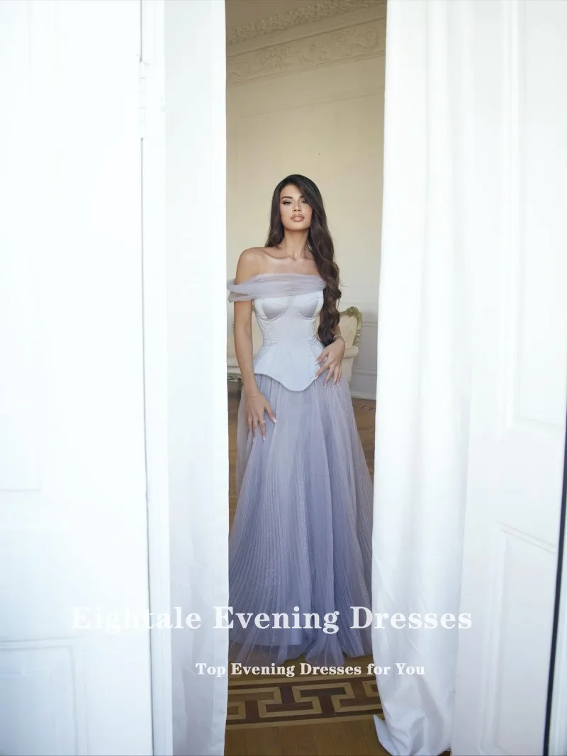 

Eightale New Evening Dress Sweetheart One Shoulder Silver Customized Arabic Prom Satin Wedding Party Gown Vestidos De Gala