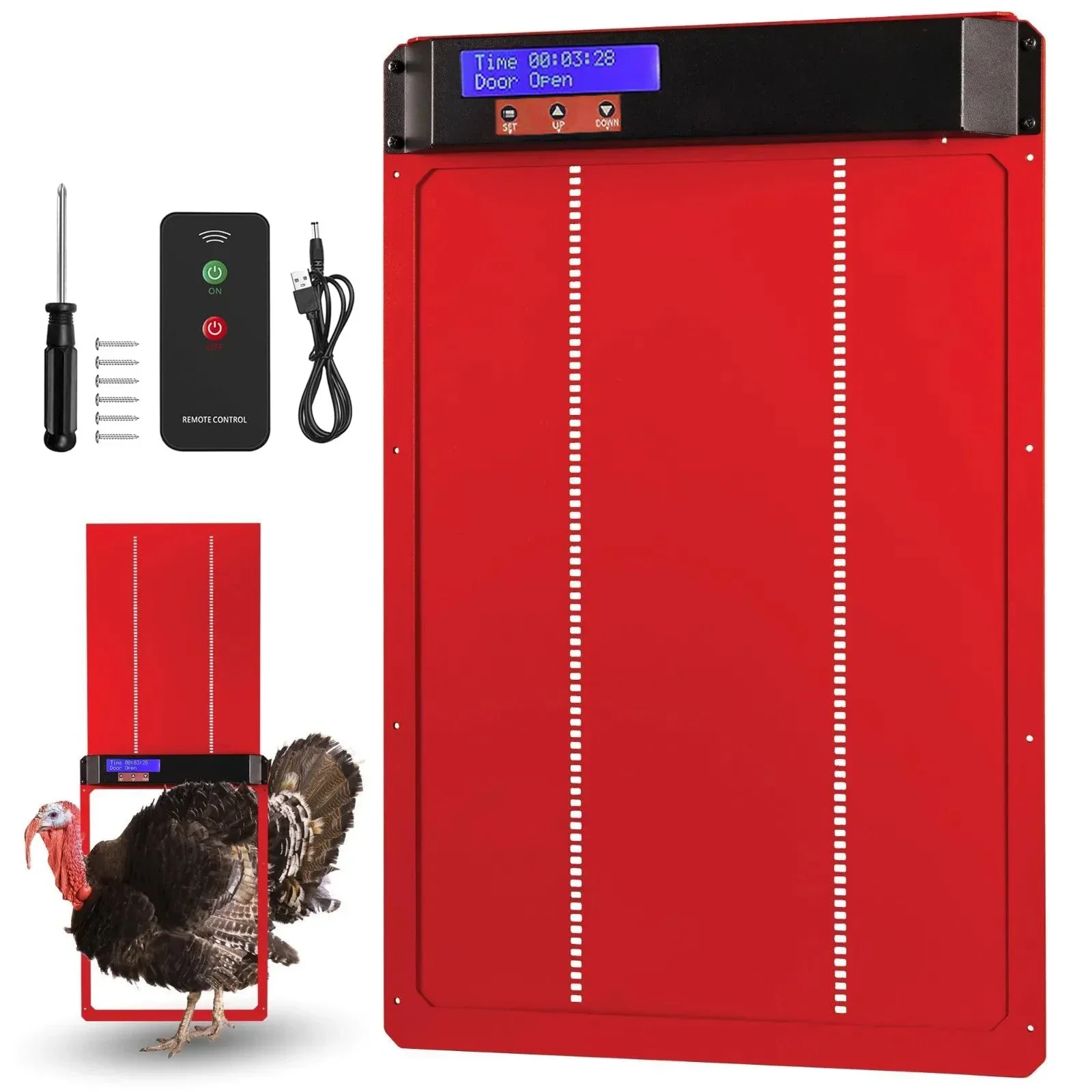 Large timed automatic turkey house door, duck and goose large poultry door, remote control/light sensing/solar energy