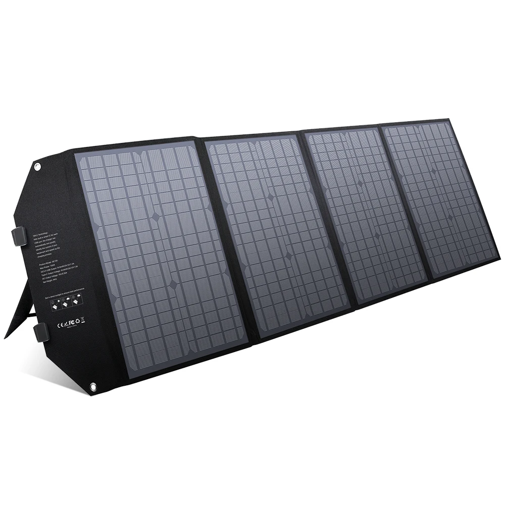 

100W 18V Portable Solar Panel Foldable for 300W 500W 600W 1000W Power Station Sun Kit with 10 in 1 Connector Cable