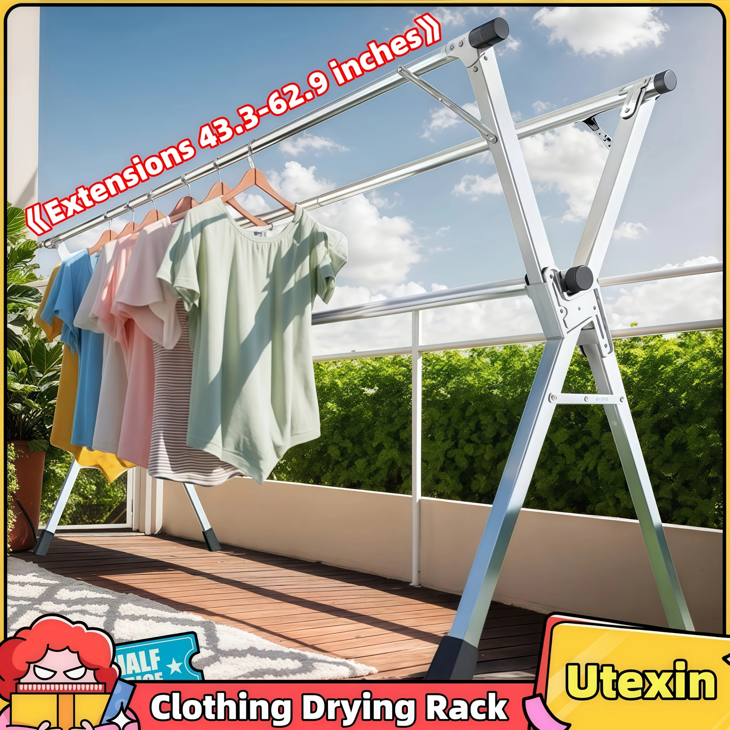 

Foldable Metal Drying Rack – Adjustable 3-Bar Design, Compact & Easy to Store, Ideal for Indoor/Outdoor Use, Handles Clothes, Towels, Blankets, and Bedding