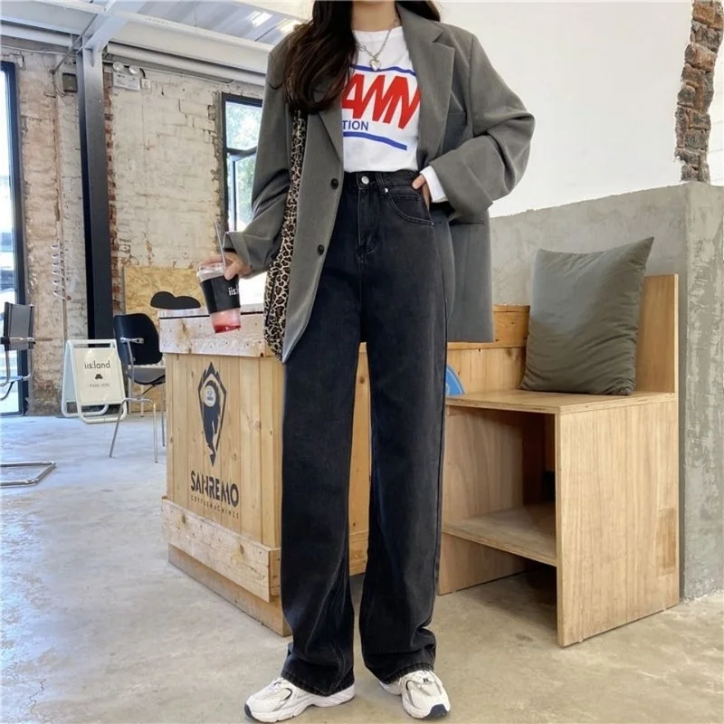 Jeans Women Autumn Panelled Heart High Waist Straight Loose Trousers Pockets Vintage Streetwear Harajuku Leisure Fashion Femme