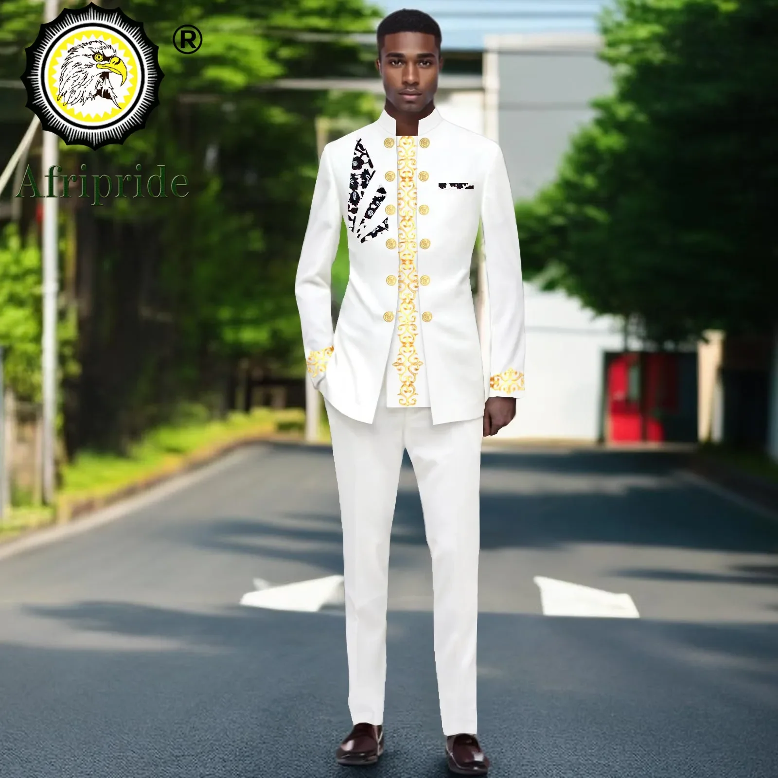Traje ajustado de dos piezas para hombre, conjunto de Blazer y pantalones bordados de doble botonadura, vestimenta tradicional africana, 2416066
