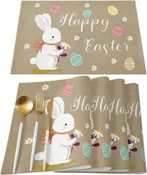 Easter Placemats for Dining Table Cute Bunny Placemat Set of 4 Easter Eggs Farmhouse Tablemats for Home Wedding Party Spring