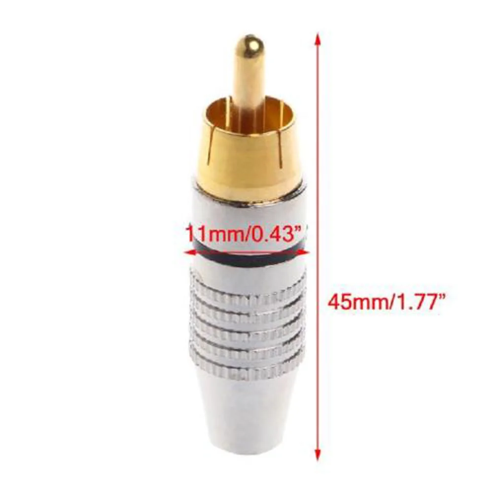 10pcs RCA Male Plug Audio Video Locking Cable Connector Gold Plated 11 * 45mm DVD Conversion TV Adapter Home Audio Accessories