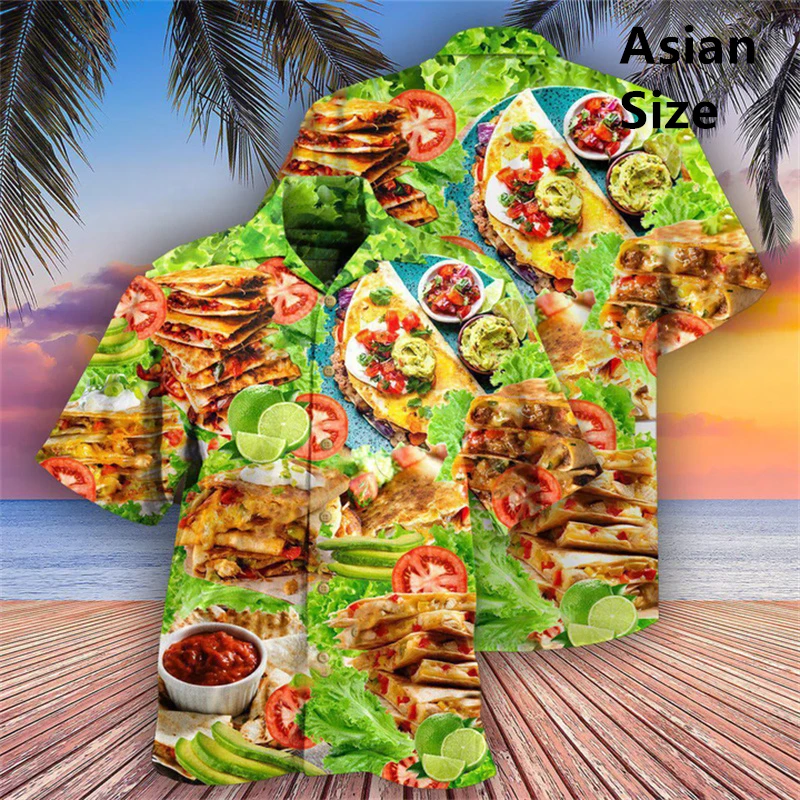 Vegetable Pizza 3D Print Hawaiian Shirt Fashion Western-style Food Pattern Lapel Man Shirts Loose Short Sleeves Blouse Tops 2025